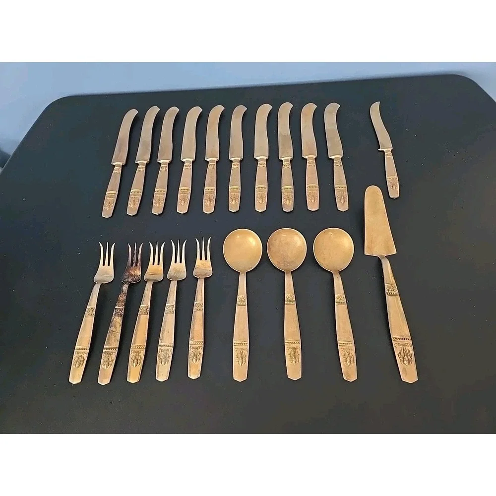 VTG James Quality Jewelers Bangkok Thailand Nickel‎ Bronze Flatware 20pc Set